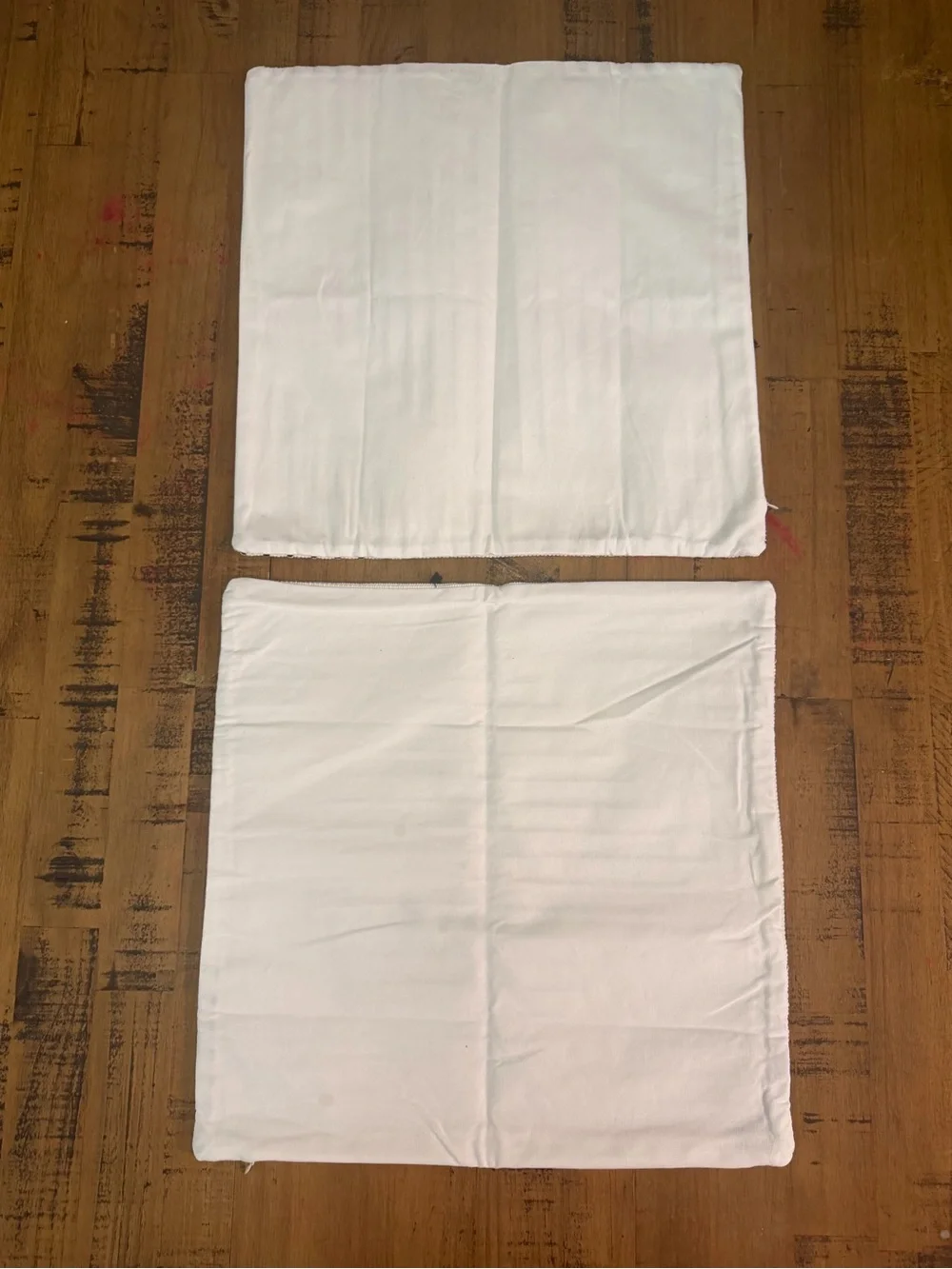 2 White Pillow Covers with Black and Mustard Brown Accent Shapes 18” x 18”